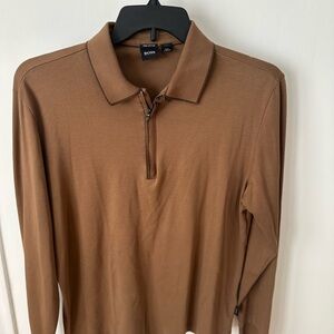 BOSS Brown Long Sleeve Polo Shirt